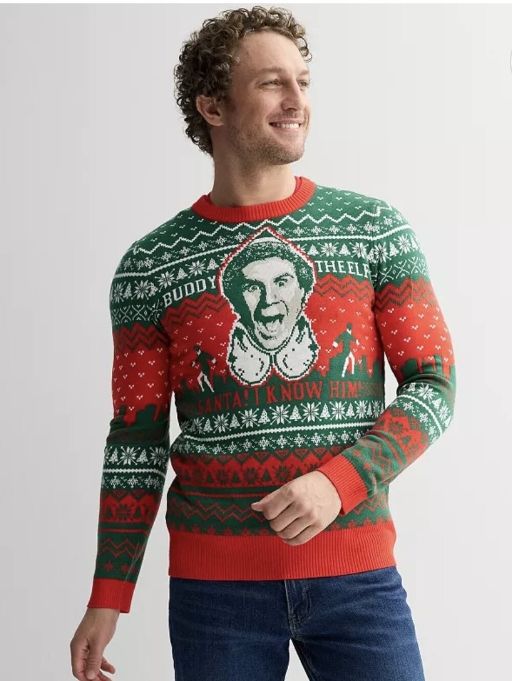 Men's Buddy The Elf Graphic Intarsia Sweater